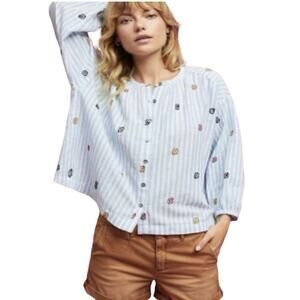 Akemi + Kin Adela Button Down Cropped Shirt Womens M Cotton Linen Anthropologie